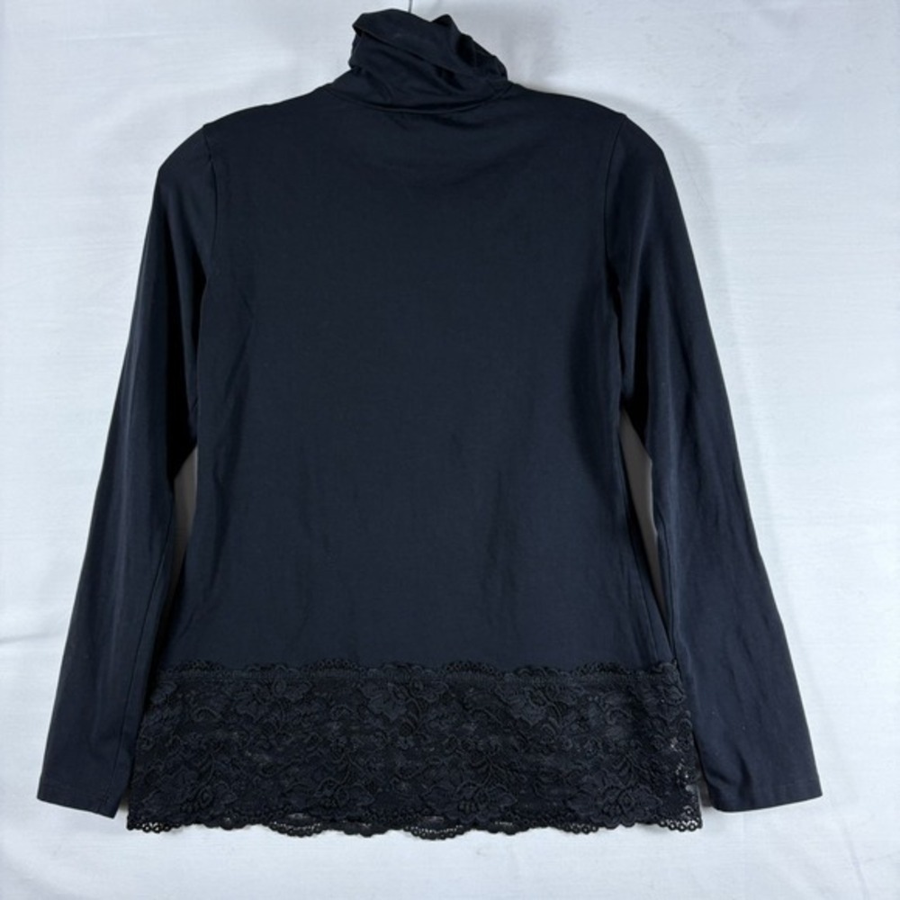 Sundance Womens Black Turtleneck Long Sleeve Lace Hem Stretch Casual‎ PXS - Picture 2 of 5